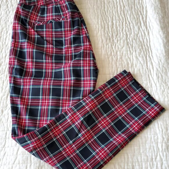 PANTS CHRISTOPHER &BANKS SIZE 4PETITE STRAIGHT LEGS PLAID RED BLACK GREEN WHITE - Picture 7 of 7